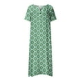 thumbnail image 1 of FAVIPT Short Sleeve Midi Dress for Women V Neck Button Up Dresses Floral Print Beach Sundresses Casual Fashion Summer 2025 with Pockets Green,S, 1 of 6