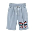 thumbnail image 1 of FAVIPT Shorts for Women Knee Length Elastic Waist Bermuda Short Lounge Summer 2025 Loose Short 4th of July Print Shorts with Pockets Light Blue,XXL, 1 of 3