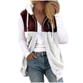 thumbnail image 1 of FAVIPT Sleeveless Fleece Hoodie Women Fuzzy Casual Trendy Fall Winter Outerwear Sherpa Full Zip Color Block Vest with Pockets 2025 Wine,XXL, 1 of 5