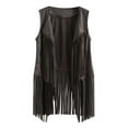 thumbnail image 1 of FAVIPT Sleeveless Tassel Vest Women Western Hippie Faux Suedes Leather Outerwears Plain Fringe Cowgirl Ethnic Tops Gray,S, 1 of 8