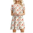 thumbnail image 1 of FAVIPT Summer Beach Dress for Women Casual Round Neck Short Sleeve T-shirts Dresses Floral Printed Loose Fit Swing Sundress 2025 Red,M, 1 of 8