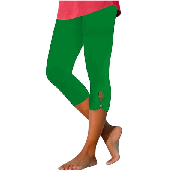 FAVIPT Summer Capri Leggings for Women Lightweight Tummy Control Comfy Cropped Pants High Waist Slim Fit Yoga Capris Green,S