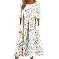 thumbnail image 1 of FAVIPT Summer Pocket Dresses for Women Boho Floral Print Pleated Maxi Dress Short Sleeve Crew Neck Casual Sundress White,L, 1 of 5