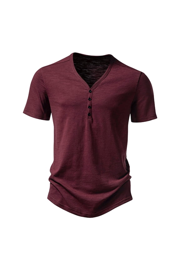Summer Tee Shirts for Men Short Sleeve Crew Neck Tops Gradient Button Up Blouses Casual Trendy Work 2025 Tunic Tees Wine,M