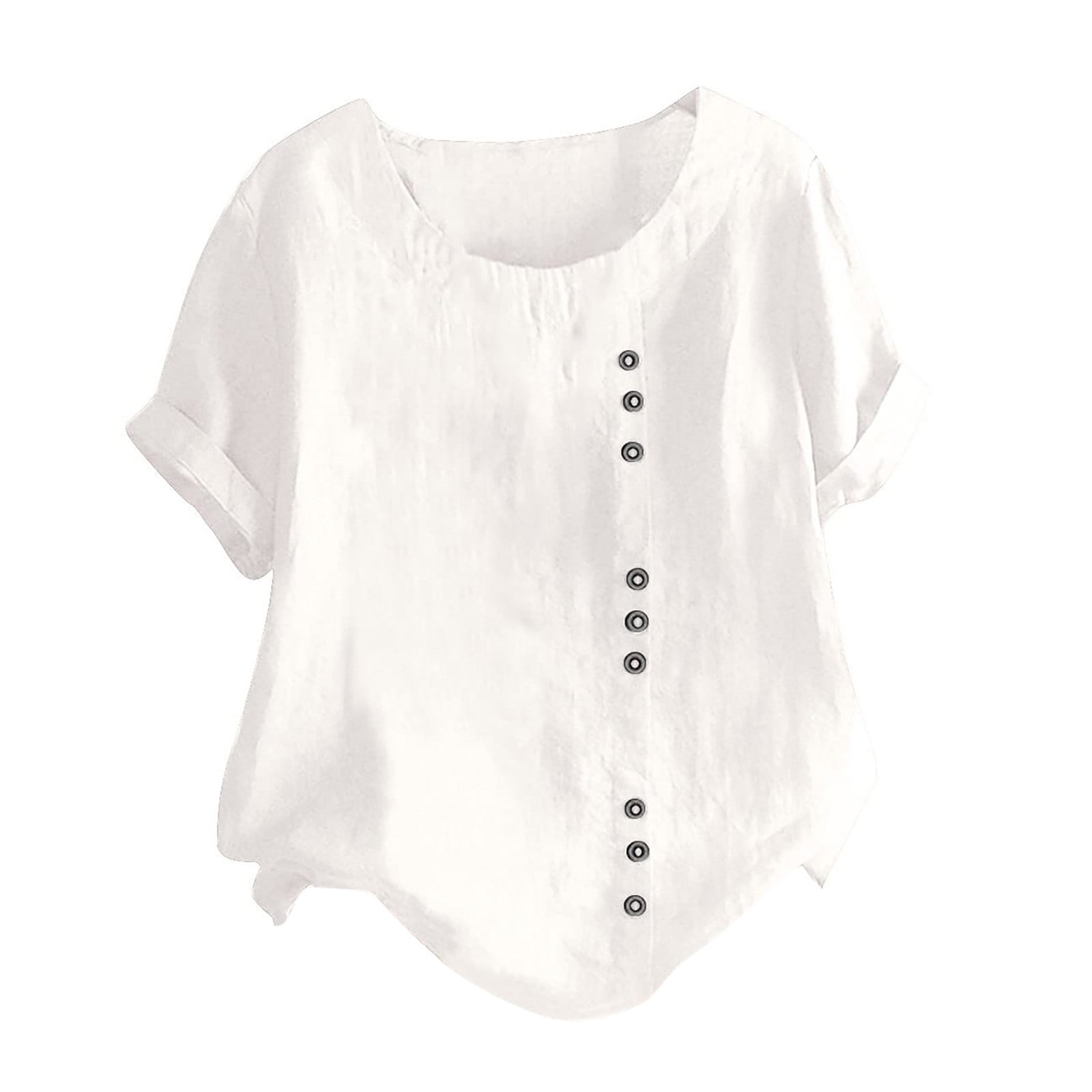 FAVIPT Summer Women Cotton Linen Tops Trendy Short Sleeve Casual ...