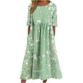 thumbnail image 1 of FAVIPT Sundress with Pockets for Women Short Sleeve Crew Neck Dresses Floral Print Elegant Pleated Dress Casual Dressy Summer 2025 Dresses Green,L, 1 of 5