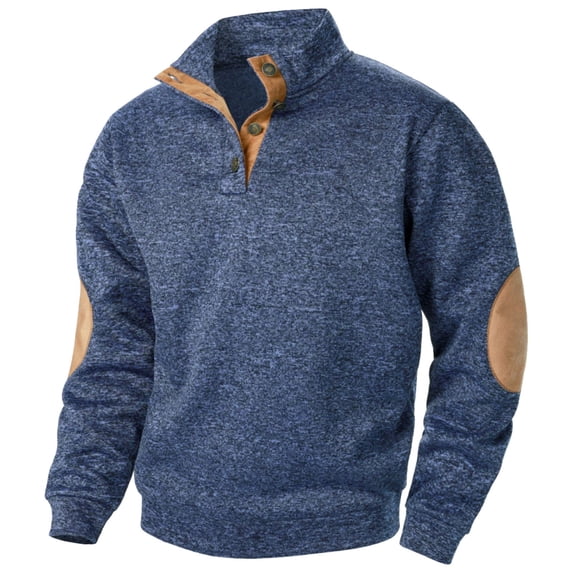 FAVIPT Sweatshirt for Mens Solid Color Knitted Quarter Zip Pullover Stand Collar Spring Clothes Long Sleeve Sweater Tops with Elbow Patch 2025 Navy,XXL
