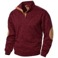 thumbnail image 1 of FAVIPT Sweatshirt for Mens Solid Color Knitted Quarter Zip Pullover Stand Collar Spring Clothes Long Sleeve Sweater Tops with Elbow Patch 2025 Wine,XXL, 1 of 4