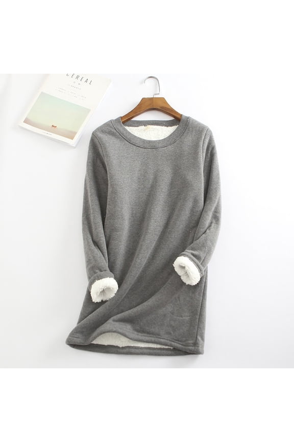 Sweatshirts for Women Plus Size Sherpa Fleece Lined Oversized Sweaters Long Sleeve Pullover Crewneck Warm Tunic Tops Dark Gray M