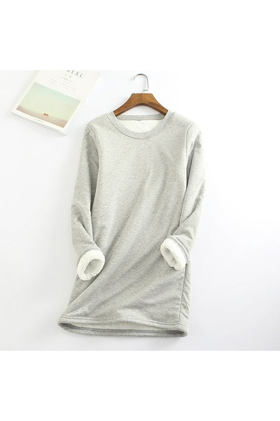 Sweatshirts for Women Plus Size Sherpa Fleece Lined Oversized Sweaters Long Sleeve Pullover Crewneck Warm Tunic Tops Gray M