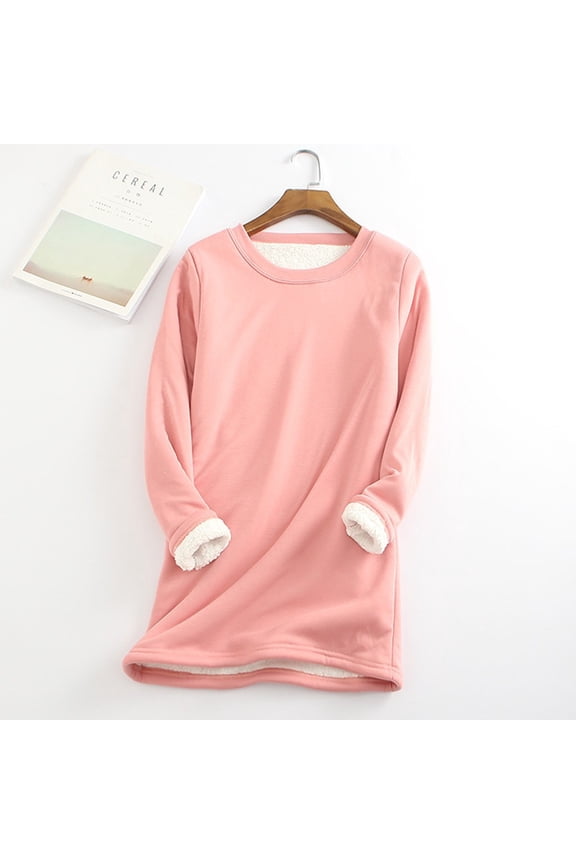 Sweatshirts for Women Plus Size Sherpa Fleece Lined Oversized Sweaters Long Sleeve Pullover Crewneck Warm Tunic Tops Watermelon Red L