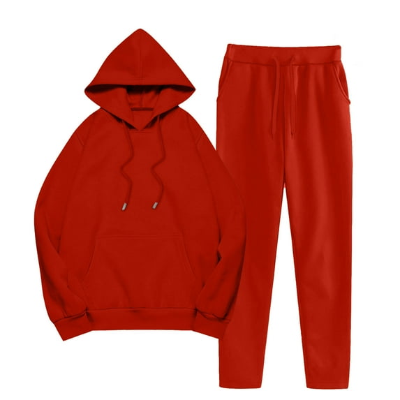 FAVIPT Sweatsuits Women 2 Piece Outfit Drawstring Baggy Pullover Jogger Athletic Workout Long Pant with Pockets Lounge Fall Fashion Tracksuit Red,XL