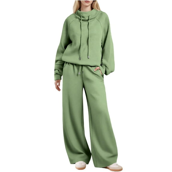 FAVIPT Sweatsuits Women 2 Piece Outfit Turtleneck Baggy Pullover Jogger Athletic Workout Long Pant with Pockets Lounge Fall Fashion Tracksuit Mint Green,XXL