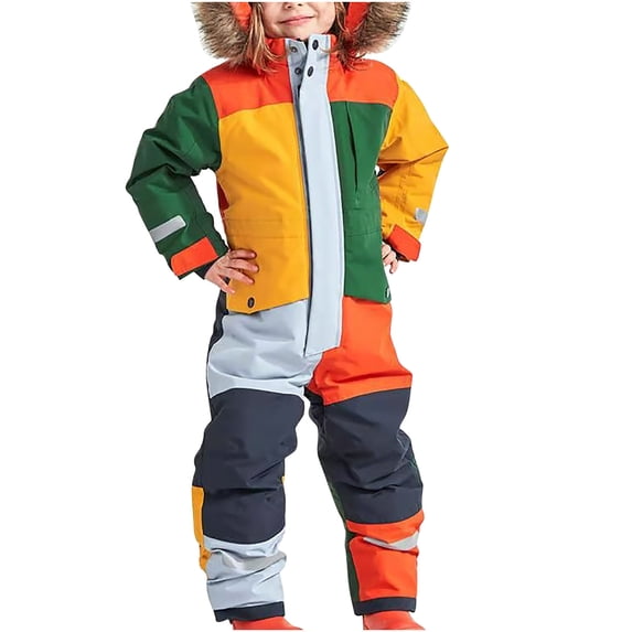 FAVIPT Toddler Snow Suits Waterproof One Pieces Ski Suits Overalls Kids Girls Boys Outdoor Jumpsuits Jackets with Pocket Multicolor,160