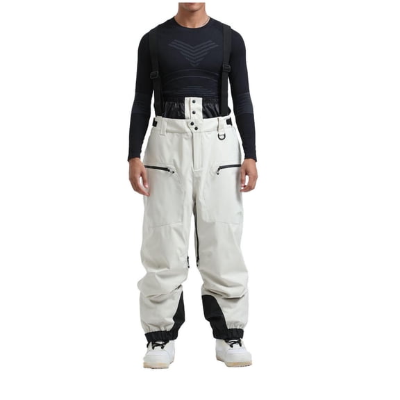 FAVIPT Unisex Snow Ski Overalls Waterproof Thickened Bib Pants Windproof Insulated Snowpants with Pockets Winter Outdoor Snowboard Trousers Beige,XL
