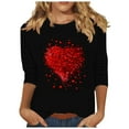 thumbnail image 1 of FAVIPT Valentine Shirts for Women Cute Love Heart Print Graphic Tees T-Shirt 3/4 Length Sleeve Tunic Tops Pullover 2025 Black,L, 1 of 4