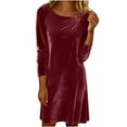 thumbnail image 1 of FAVIPT Velvet Holiday Dresses for Women Crew Neck Plain Long Sleeve Outfits Elegant formal Cocktail Party Midi Dressess Wine,XXL, 1 of 8