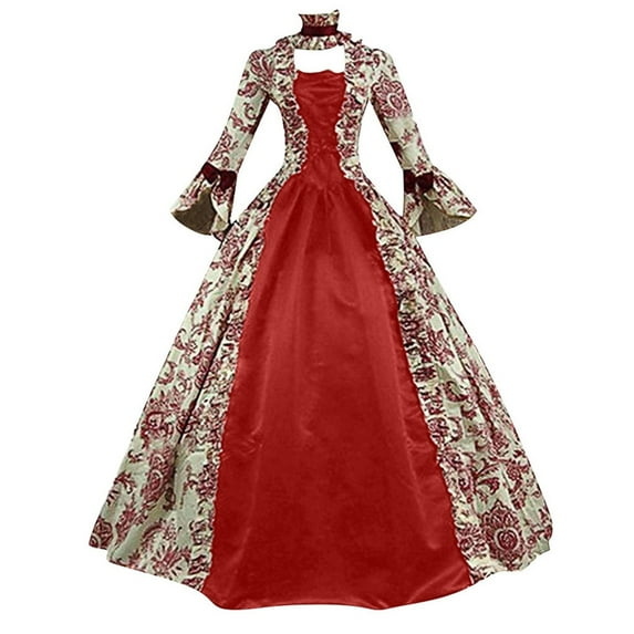 FAVIPT Victorian Dress for Women Ball Gown Halloween Gothic Vintage Dresses Square Neck Medieval Renaissance Dress Cocktail Cosplay Party Corset Costume Wine,S