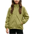 thumbnail image 1 of FAVIPT Waterproof Jacket for Girl Adjustable Drawstring Windproof Hooded Jackets Zip Up Outdoor Coat with Zipper Pockets Green,7-8 Years, 1 of 7
