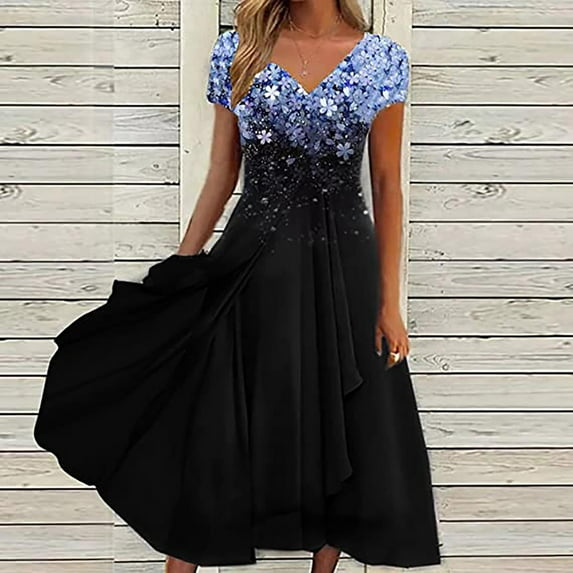 FAVIPT Wedding Guest Dresses for Women Elegant 2023 Mother of The Bride V Neck Chiffon Formal Evening Midi Dress Cocktail Party Prom Dress