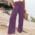 thumbnail image 1 of FAVIPT Wide Leg Linen Pants for Women Long,Linen Pants Women Summer High Waisted Palazzo Long Lounge Pant Loose Comfy Casual Trousers with Pocket Purple,XL, 1 of 8