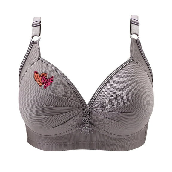 FAVIPT Wireless Push Up Bra for Women Floral Print Comfort Soft Underwear Breathable Everyday Senior Bralettes 2025 Gray,M