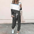 thumbnail image 1 of FAVIPT Women 2 Piece Outfit Color Block Crewneck Long Sleeve Track Suits Workout Drawstring Jogger Sets 2024 Fall Lounge Sets Gray S, 1 of 5