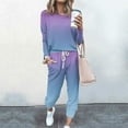 thumbnail image 1 of FAVIPT Women 2 Piece Outfit Gradient Crewneck Long Sleeve Track Suits Workout Drawstring Jogger Sets 2024 Fall Lounge Sets Light Blue M, 1 of 5