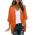 thumbnail image 1 of FAVIPT Women Chiffon Kimono Cardigan,Solid Color Dressy 3/4 Sleeve Chiffon Open Front Lightweight Summer Blouse Tops,Sheer Beach Cover Up 2024 Orange,S, 1 of 6