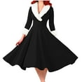 thumbnail image 1 of FAVIPT Women Christmas Dresses Winter Retro Furry Wrap V Neck Long Sleeve Rockabilly Tea Party Dresses Swing Cocktail Dress 2025 Black,XXL, 1 of 8