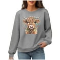 thumbnail image 1 of FAVIPT Women Christmas Knit Pullover Tops Cute Highland Cow Print Waffle Sweatshirt Casual Trendy Long Sleeve Shirts Crew Neck Fall Winter Outfits 2025 Gray,L, 1 of 6