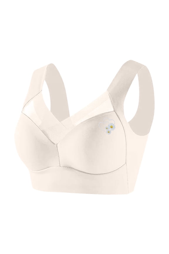 Women Comfortable Bra Wirefree Push Up Thin Tank Bralette Mesh Lace Breathable Everyday Underwear Hide Back Fat Bra Beige,XXXXL
