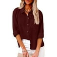 thumbnail image 1 of FAVIPT Women Cotton Linen Fall Tops Button Down Shirts with Pockets Solid Lapel Long Sleeve Lighweight Gauze Blouses 2024 Wine 4XL, 1 of 8