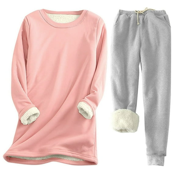 FAVIPT Women Fleece Joggers Suits 2 Piece Set,Women Fleece Sweatsuit 2 Piece Outfit Winter Warm Sherpa Lined Tracksuit Solid Crewneck Sweatshirts and Sweatpants 2024 Gray,XXXXXL