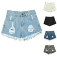 thumbnail image 1 of FAVIPT Women High Waist Ripped Denim Shorts Casual Tassel Hem Hole Broken Button Jean Shorts Black,XXL, 1 of 4