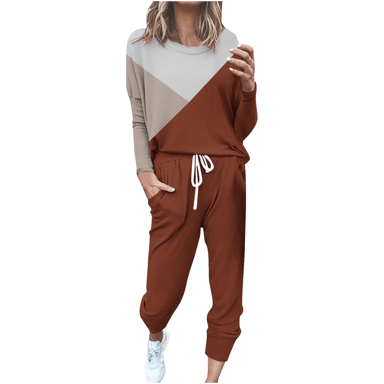 Matching Set Solid Color Sweat and Pants Jogger Sets for Women main image 0