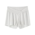 thumbnail image 1 of FAVIPT Women Maternity Shorts Summer Cross Waist Ruffled Hem Mid Thigh Shorts Solid Lightweight Loose Safety Short Pants White,M, 1 of 3