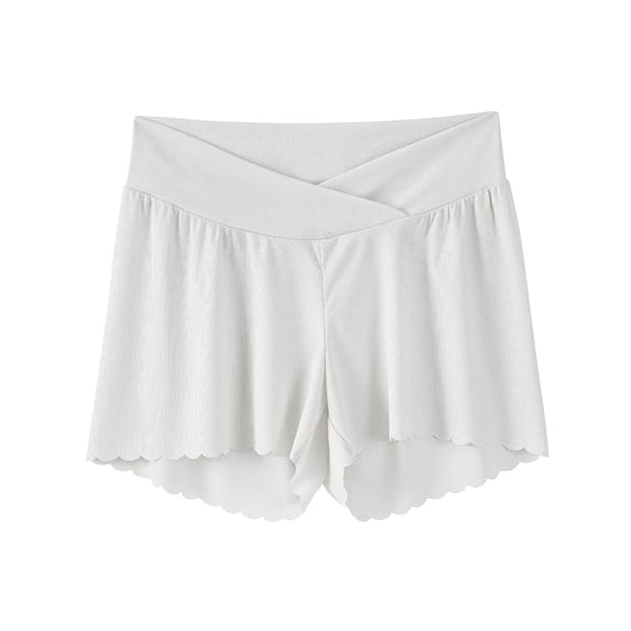 FAVIPT Women Maternity Shorts Summer Cross Waist Ruffled Hem Mid Thigh Shorts Solid Lightweight Loose Safety Short Pants White,M