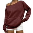 thumbnail image 1 of FAVIPT Women Off Shoulder Sweatshirts Long Sleeve Plain Oversized Pullover Tops Casual Fall Fashion Travel Tops with Pocket Wine,M, 1 of 6