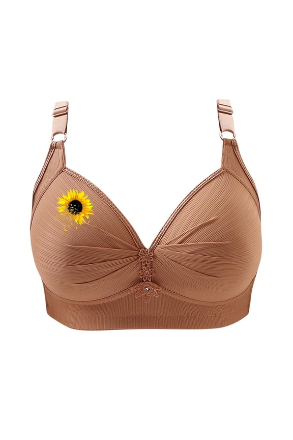 Women Plus Size Bras Floral Print Wireless Bra Push Up Comfort Soft Underwear Breathable Daily Senior Bra 2025 Khaki,XXXXL