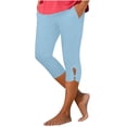 thumbnail image 1 of FAVIPT Women Plus Size Stretchy Capris Slim Fit Solid Pockets Yoga Cropped Pants High Waisted Tummy Control Casual Soft Leggings Sky Blue,XXXL, 1 of 6