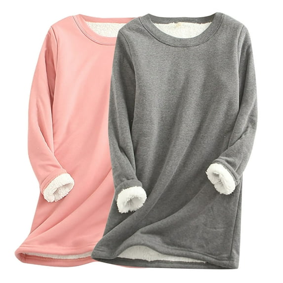 FAVIPT Women Sweatshirt Sherpa Winter Soft Fleece Lined Pullover Crewneck Solid Color Warm Sweatshirts Loungewear Tops Pack of 2 Dark Gray,XXXXXL