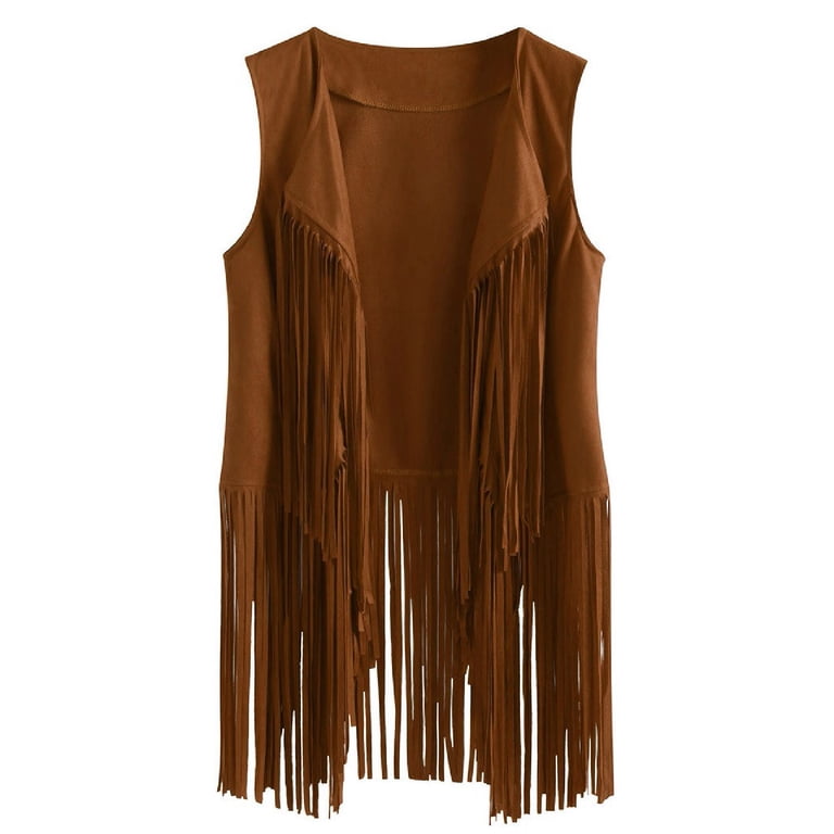 FAVIPT, Women Tassel Vest, Faux Suede Fringe Jacket, 70s Hippie