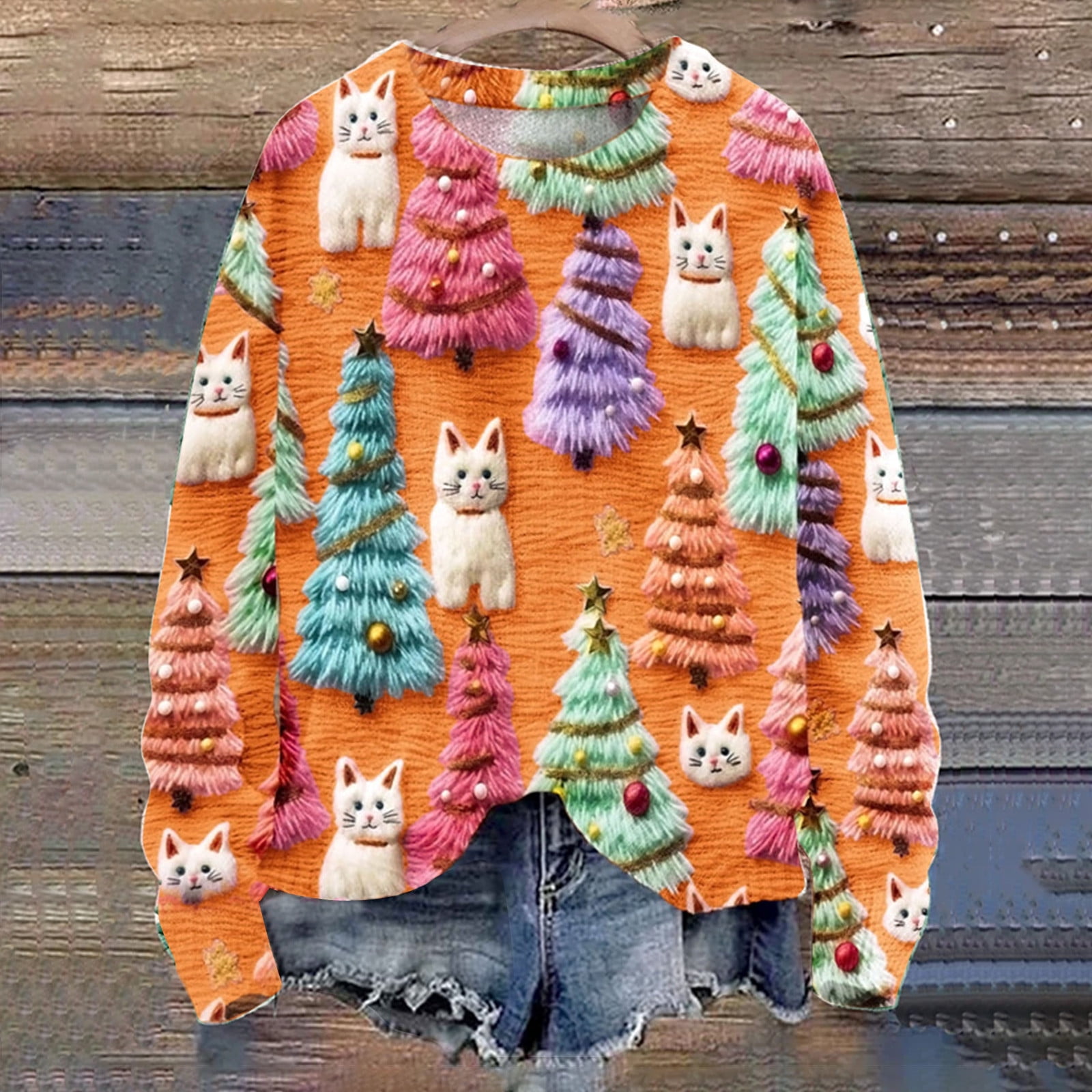 FAVIPT Women Ugly Christmas Sweatshirt 2024 Cute 3D Santa Graphic