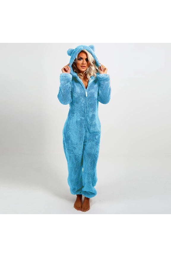 Women Winter Warm Furry Sherpa Romper Fleece Onesies Pajama One Piece Zipper Fuzzy Hooded Jumpsuit Sleepwear Loungewear,One Piece Pajamas for Women Plush Homewear 2023