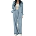 thumbnail image 1 of FAVIPT Women's 2 Piece Business Suits Going Out Work formal Casual Outfits Lapel Open Front Loose Blazer Straight Wide Leg Long Pant 2025 Light Blue,XXL, 1 of 6