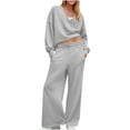 thumbnail image 1 of FAVIPT Women's 2 Piece Sets Outfits Long Sleeve V Neck Quilted Sweatshirt Pocket Wide Leg Sweatpant Lounge Fall Fashion 2025 Sweatsuit Gray,S, 1 of 8