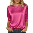 thumbnail image 1 of FAVIPT Women’s 3/4 Sleeve Satin Blouse Round Neck Silky Tunic tops Business Dressy Casual dressy Shirts Hot Pink,L, 1 of 8