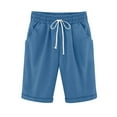 thumbnail image 1 of FAVIPT Women's Bermuda Shorts Linen Drawstring Elastic Waist Shorts Knee Length Solid Color Shorts Lounge Summer Walking Jogging Shorts with Pockets 2025 Blue,L, 1 of 6
