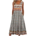 thumbnail image 1 of FAVIPT Women's Boho Dress Maxi Round Neck Sleeveless Ethnic Dresses Vintage Graphic Print Dress Casual Summer 2025 Dresses with Pockets Beige,XXL, 1 of 3